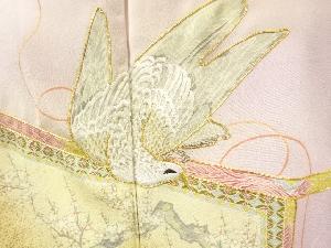 アンティーク　枝梅に鳥模様刺繍五つ紋着物